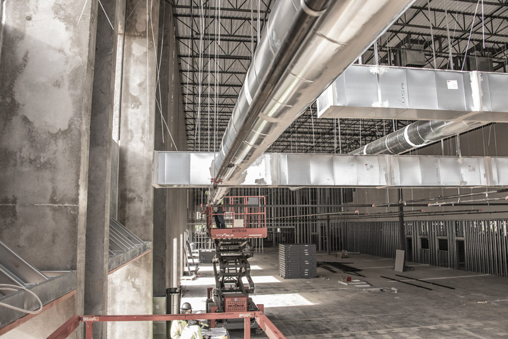 Empty building with ductwork showing in the ceiling
